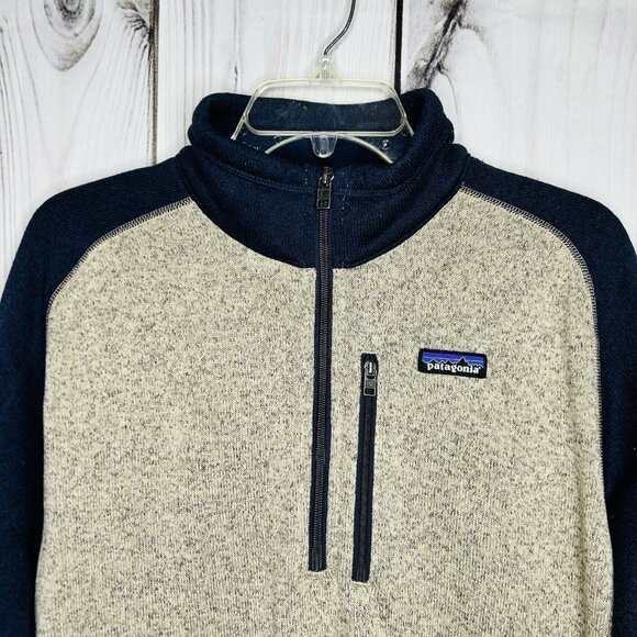 Patagonia Fleece Jacket Mens Sz L Better Sweater 1/4 Zip Pullover Blue Tan - Picture 2 of 7